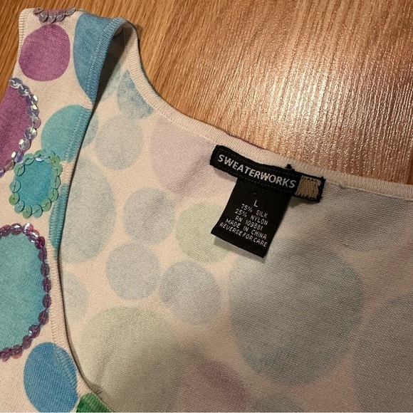 Vtg Women’s Large Sleeveless Tank Pastel Circles With Sequins Silk Nylon Blend - Picture 4 of 8